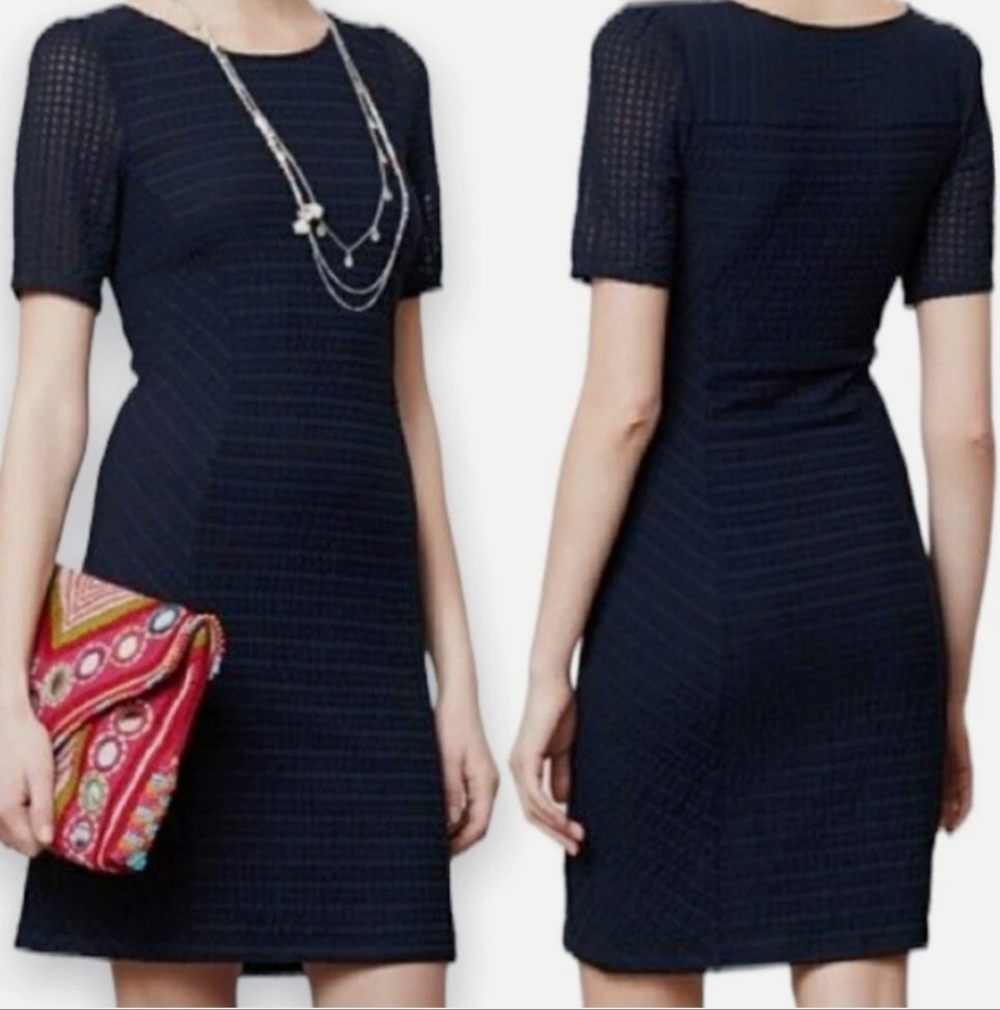Maeve Anthropologie Textured Dark Navy Mini Dress